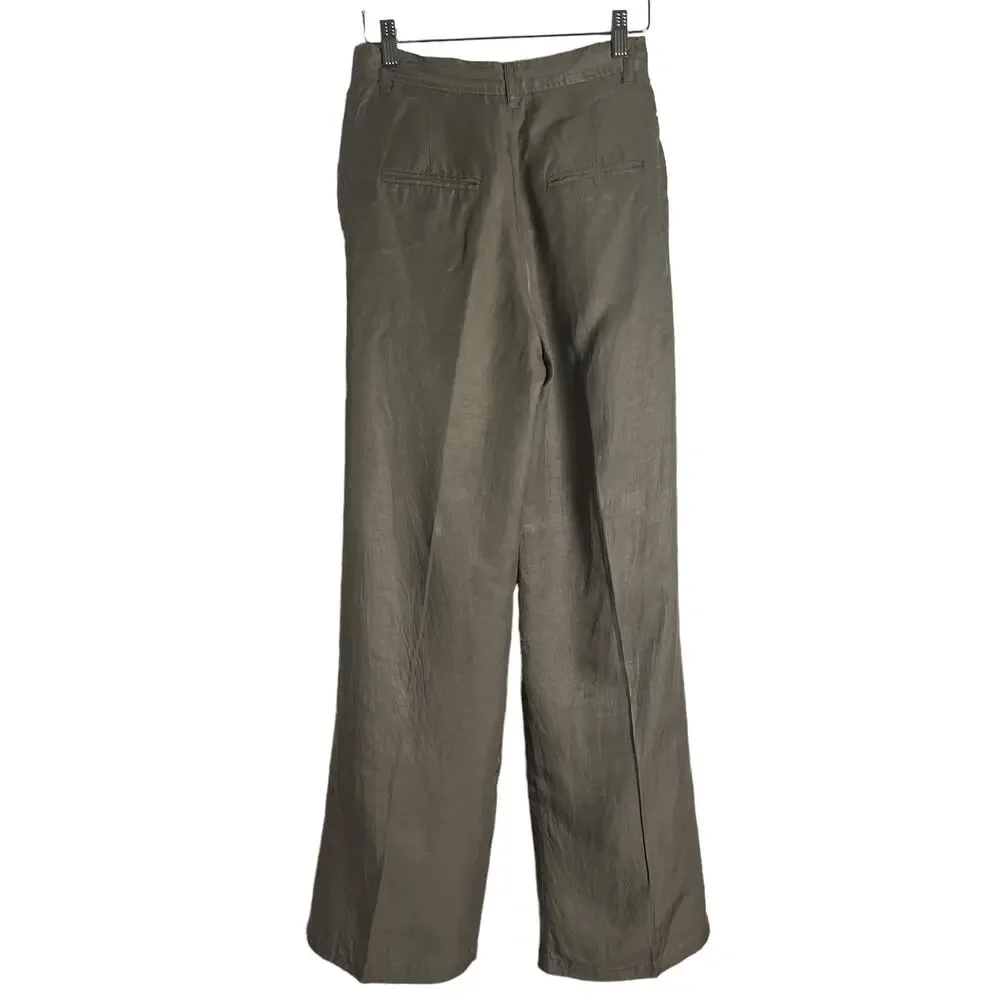 Anine Bing Carrie Pleated Wide Leg Linen High Waist Trouser Pants Size XS